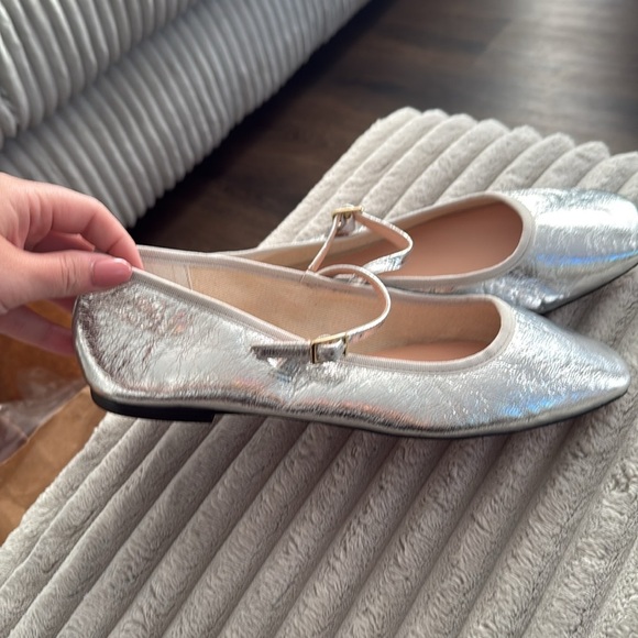 J Crew Quinn square-toe Mary Jane flats in crinkled metallic leather CC025 - Picture 4 of 5